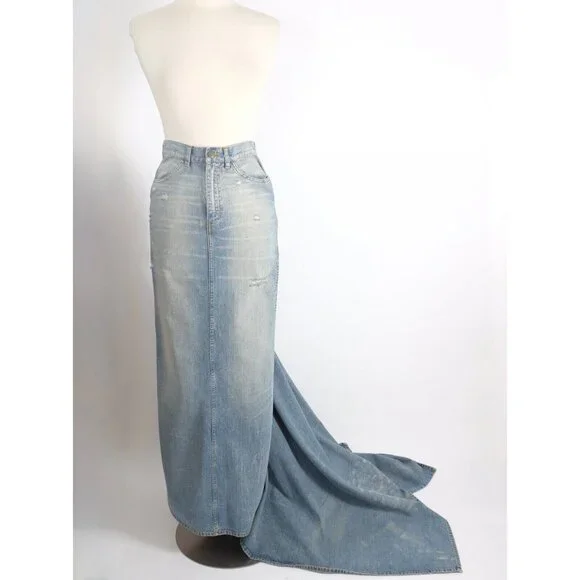 Ralph Lauren Collection long denim skirt sz 4 maxi train Spring 2003 - Picture 4 of 12